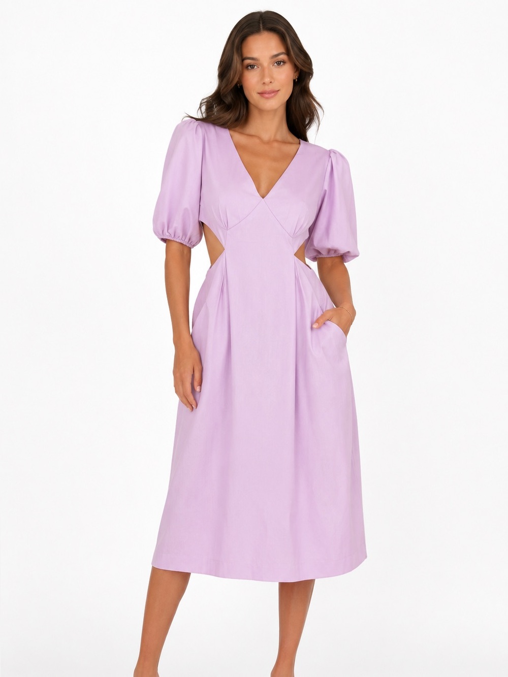 Laundry By Shelli Segal Puff Sleeve Midi Dress | 14 | Lilac